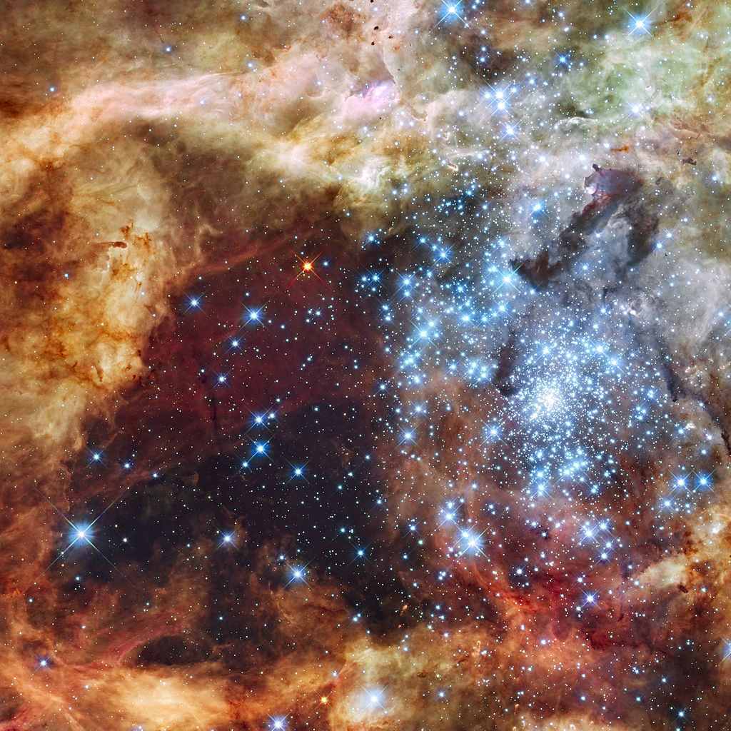 Star-forming region R136 in NGC 2070 (visible and ultraviolet, captured by the Hubble Space Telescope)